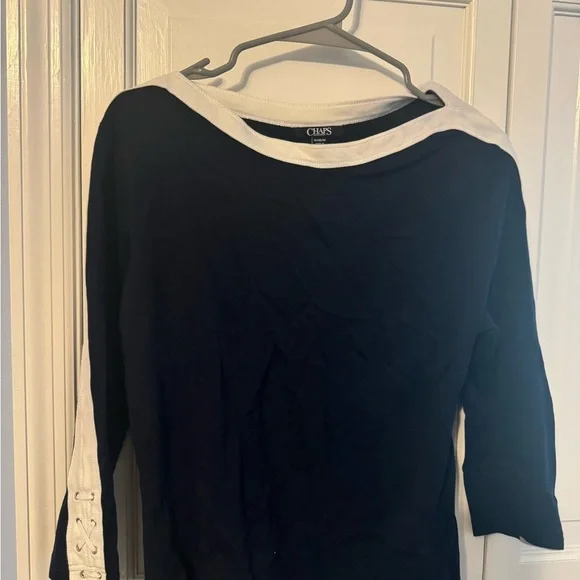 Navy White 3/4 Sleeve top with accents. So cute and perfect to dress up or down! - Picture 2 of 11